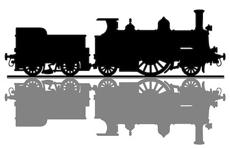 Hand drawing of a black silhouette of the vintage steam locomotive Stock Photo - Budget Royalty-Free & Subscription, Code: 400-09084889