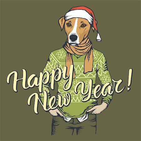 fashion dog cartoon - Russell Terrier Dog vector Christmas concept. Illustration of dog  in human sweatshirt celebrating new year Stock Photo - Budget Royalty-Free & Subscription, Code: 400-09084934