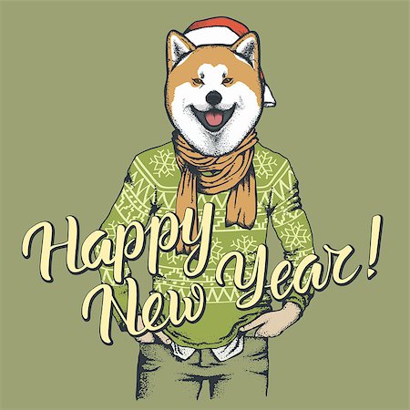 fashion dog cartoon - Akita dog vector Christmas concept. Illustration of dog  in human sweatshirt celebrating new year Stock Photo - Budget Royalty-Free & Subscription, Code: 400-09084935