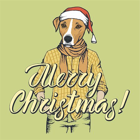 fashion dog cartoon - Russell Terrier Dog vector Christmas concept. Illustration of dog  in human shirt celebrating new year Stock Photo - Budget Royalty-Free & Subscription, Code: 400-09084939