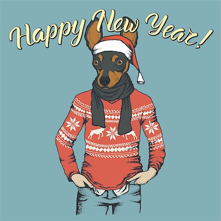 fashion dog cartoon - Dog toy terrier  vector Christmas concept. Illustration of dog  in human sweatshirt celebrating new year Stock Photo - Budget Royalty-Free & Subscription, Code: 400-09084933
