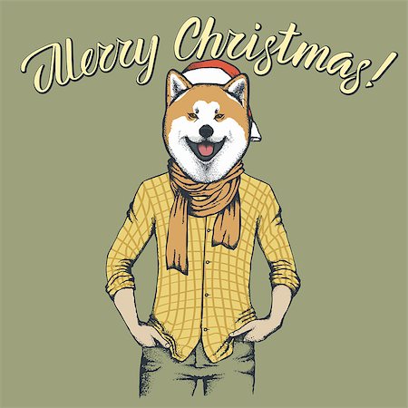 Akita dog vector Christmas concept. Illustration of dog  in human shirt celebrating new year Stock Photo - Budget Royalty-Free & Subscription, Code: 400-09084940