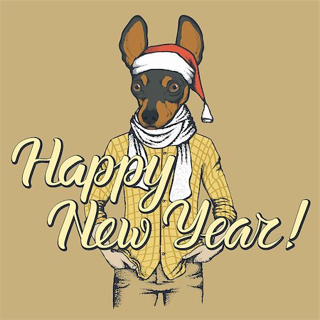 fashion dog cartoon - Dog toy terrier  vector Christmas concept. Illustration of dog  in human shirt celebrating new year Stock Photo - Budget Royalty-Free & Subscription, Code: 400-09084941