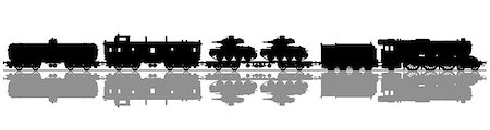 Hand drawing of a black silhouette of the vintage military steam train with tanks Foto de stock - Super Valor sin royalties y Suscripción, Código: 400-09085070