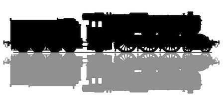 Hand drawing of a black silhouette of the vintage steam locomotive Stock Photo - Budget Royalty-Free & Subscription, Code: 400-09085090