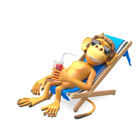 simsearch:400-07314532,k - 3D Illustration of a Monkey in a Deckchair on White Background Stock Photo - Budget Royalty-Free & Subscription, Code: 400-09085104