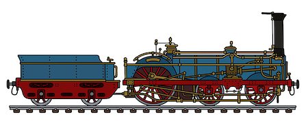 simsearch:400-08338640,k - Hand drawing of a vintage blue steam locomotive Fotografie stock - Microstock e Abbonamento, Codice: 400-09085180