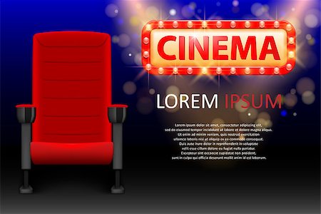 Banner design for the cinema. Realistic red comfortable cinema seats. Movie theater poster with rows and Lights. Vector illustration EPS 10. Stock Photo - Budget Royalty-Free & Subscription, Code: 400-09085207