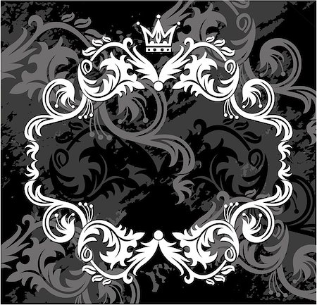 Black and white floral frame with crown Foto de stock - Super Valor sin royalties y Suscripción, Código: 400-09088385