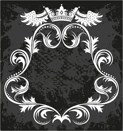 Black and white floral frame with crown Foto de stock - Super Valor sin royalties y Suscripción, Código: 400-09088386