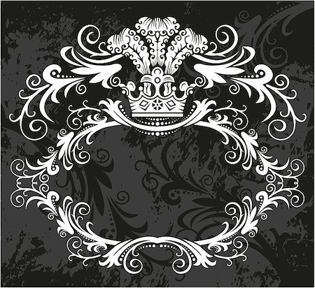 Black and white floral frame with crown Foto de stock - Super Valor sin royalties y Suscripción, Código: 400-09088403