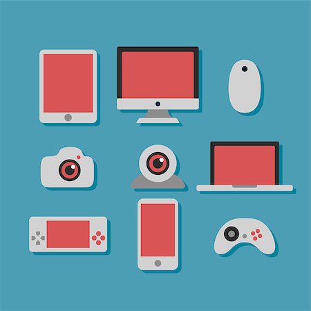 technology and devices icons set on blue background Stock Photo - Budget Royalty-Free & Subscription, Code: 400-09088466