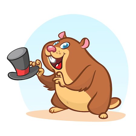 simsearch:400-08933060,k - Happy Groundhog Day. Vector illustration with cartoon grounhog holding hat Foto de stock - Super Valor sin royalties y Suscripción, Código: 400-09088519