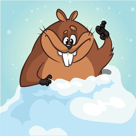 simsearch:400-04665876,k - Vector funny groundhog. Cartoon a cute groundhog peeking out of its hole smiling and waving. Vector isolated Foto de stock - Super Valor sin royalties y Suscripción, Código: 400-09088521