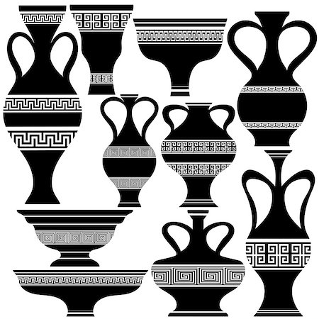 simsearch:400-09089850,k - Set of Greek Amphora Silhouettes Isolated on White Background Foto de stock - Super Valor sin royalties y Suscripción, Código: 400-09088591