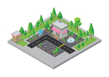 simsearch:400-08710651,k - Isometric  City street and store, small shop  with streets, vector illustration. Photographie de stock - Aubaine LD & Abonnement, Code: 400-09088700