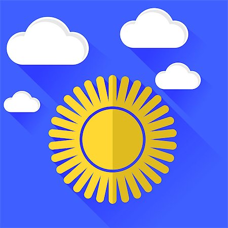 simsearch:400-07614613,k - Sun Icon Isolated on Blue Sky Background. Long Shadow Photographie de stock - Aubaine LD & Abonnement, Code: 400-09088777
