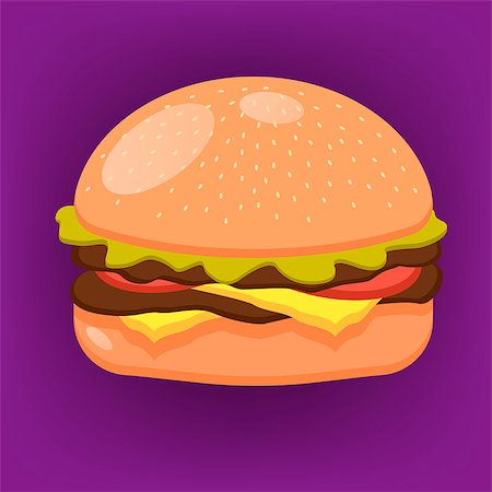 siletskyi (artist) - Beautiful vector image of a juicy burger on a violet background Stock Photo - Budget Royalty-Free & Subscription, Code: 400-09088924