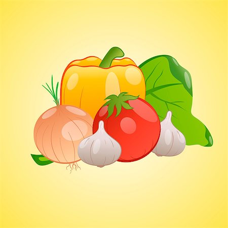 siletskyi (artist) - Two garlic, onion, tomato pepper and lettuce together Stock Photo - Budget Royalty-Free & Subscription, Code: 400-09088927
