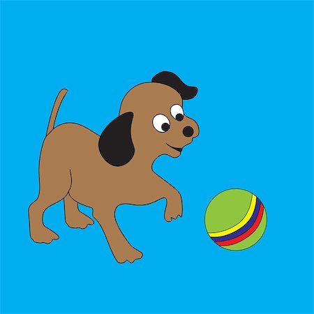 simsearch:400-04087247,k - Funny little puppy with a ball isolated in blue background. Stockbilder - Microstock & Abonnement, Bildnummer: 400-09089180