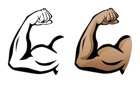 simsearch:693-03565249,k - Sharp clean illustration of arm flexing with large muscles, both as a black line drawing and flesh color version. Photographie de stock - Aubaine LD & Abonnement, Code: 400-09089259