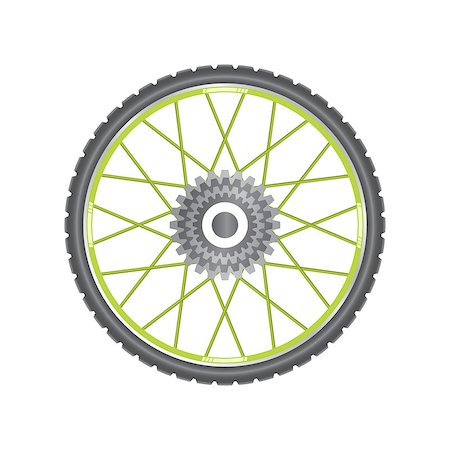 Black metallic bicycle wheel with green spokes on a white background Stock Photo - Budget Royalty-Free & Subscription, Code: 400-09089299