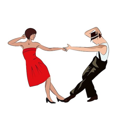 Couple man and woman dancing, vintage dance, retro vector illustration Stock Photo - Budget Royalty-Free & Subscription, Code: 400-09089392