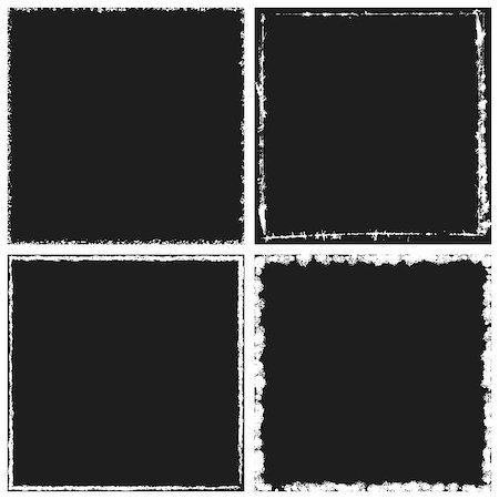 simsearch:400-07170971,k - Black square shape distress overlay frame background set. Abstract Grunge dark dirty backdrop. Used aged border template. Shabby edge basis element. Retro cover aging design detail. EPS10 vector. Foto de stock - Super Valor sin royalties y Suscripción, Código: 400-09089445