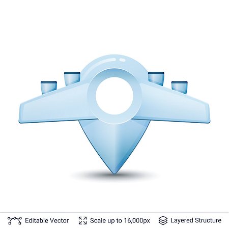 simsearch:400-04815921,k - Airplane and location mark combined. Flat style vector illustration easy to edit. Stock Photo - Budget Royalty-Free & Subscription, Code: 400-09089469