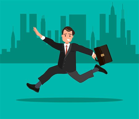 simsearch:400-09220882,k - Businessman in a hurry with a briefcase in his hand. The office worker is late for work. Vector illustration in a flat style. Photographie de stock - Aubaine LD & Abonnement, Code: 400-09089497