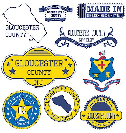 Gloucester county, New Jersey. Set of generic stamps and signs Fotografie stock - Microstock e Abbonamento, Codice: 400-09089529