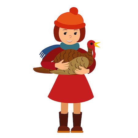 Vector illustration cute little girl holding a big turkey Foto de stock - Super Valor sin royalties y Suscripción, Código: 400-09089549