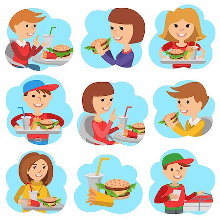 Vector illustration icons of people with fast food isolated on white background. Foto de stock - Super Valor sin royalties y Suscripción, Código: 400-09089554