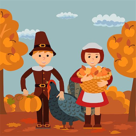 Thanksgiving day vector illustration with children apples and turkey . Stock Photo - Budget Royalty-Free & Subscription, Code: 400-09089556