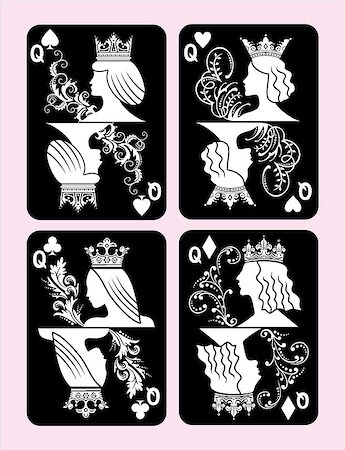 simsearch:400-04382425,k - Poker cards Queen set four color classic design Stockbilder - Microstock & Abonnement, Bildnummer: 400-09089560