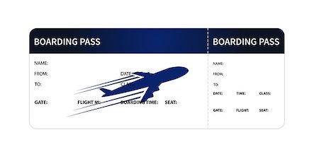 simsearch:400-08503492,k - Airplane boarding pass. Blue ticket isolated on white background. Vector illustration Stock Photo - Budget Royalty-Free & Subscription, Code: 400-09089609