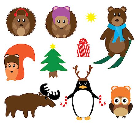 vector illustration of set of cute cartoon Christmas characters for stickers, badges, cards, posters. Stock Photo - Budget Royalty-Free & Subscription, Code: 400-09089628