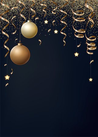 simsearch:400-09089937,k - Vector Christmas background with gold serpentines, glitter, confetty and cristmas balls on a dark background. Stock Photo - Budget Royalty-Free & Subscription, Code: 400-09089642