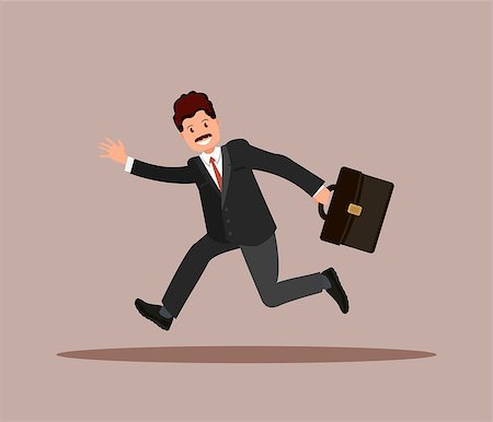 simsearch:400-08071323,k - Businessman in a hurry with a briefcase in his hand. The office worker is late for work. Vector illustration in a flat style. Foto de stock - Super Valor sin royalties y Suscripción, Código: 400-09089711