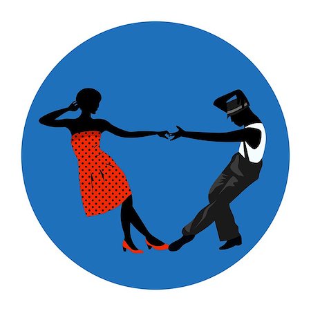 Couple man and woman dancing, vintage dance, black silhouettes and color dress up, vector sign, icon, ads, promo, banner, illustration Stock Photo - Budget Royalty-Free & Subscription, Code: 400-09089751