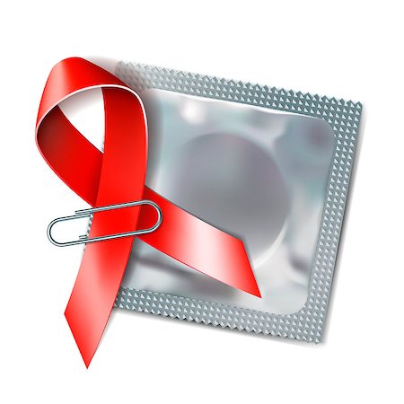 Red awareness ribbon with condom on white background. Safe sex concept. Symbol of world contraception day or world AIDS day Stock Photo - Budget Royalty-Free & Subscription, Code: 400-09089799