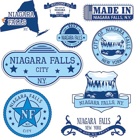 Set of generic stamps and signs of Niagara Falls city, New York state Stock Photo - Budget Royalty-Free & Subscription, Code: 400-09089944