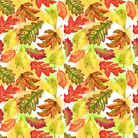 Seamless watercolor pattern with red, yellow and green-yellow autumn leaves on colorful background. Endless artwork hand-drawn. Floral wallpaper autumn plant forest Foto de stock - Royalty-Free Super Valor e Assinatura, Número: 400-09080010