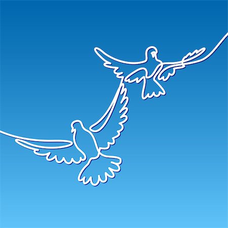 dove images graphic outline - Continuous one line drawing. Flying two pigeons logo. White on blue gradient background vector illustration. Concept for logo, card, banner, poster, flyer Stock Photo - Budget Royalty-Free & Subscription, Code: 400-09080156