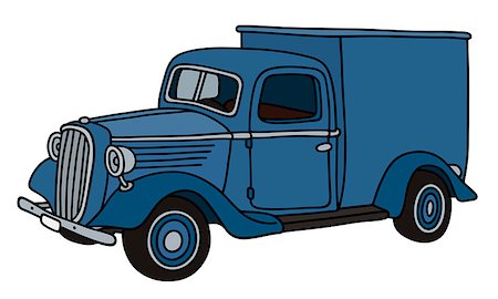 simsearch:400-08966942,k - Hand drawing of a classic blue delivery car Stock Photo - Budget Royalty-Free & Subscription, Code: 400-09080166