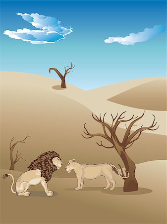 African savannah landscape with couple of lions. Stock Photo - Budget Royalty-Free & Subscription, Code: 400-09080322