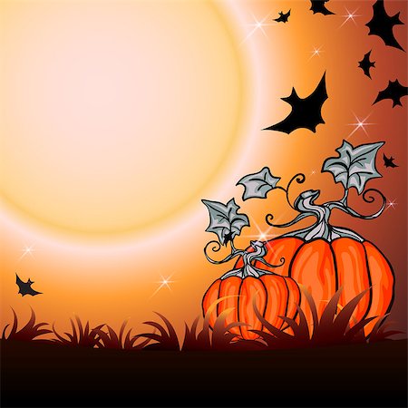 simsearch:400-05188012,k - Halloween Party Illustration with Pumpkin in the Grass, Bats and Moon Fotografie stock - Microstock e Abbonamento, Codice: 400-09080520