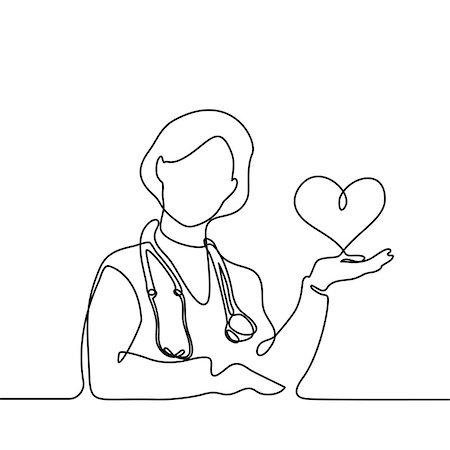 Doctor with stethoscope keep heart. Continuous line drawing. Vector illustration on white background Foto de stock - Super Valor sin royalties y Suscripción, Código: 400-09080612