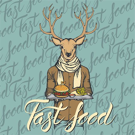 simsearch:400-09080674,k - Fast food vector concept. Illustration of deer with burger and French fries Foto de stock - Super Valor sin royalties y Suscripción, Código: 400-09080806