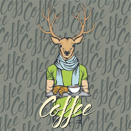 simsearch:400-09080674,k - Breakfast vector concept. Illustration of deer with croissant and coffee Foto de stock - Super Valor sin royalties y Suscripción, Código: 400-09080807